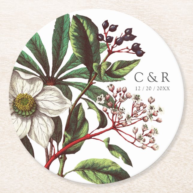 Posavasos Redondo De Papel Monogramos Rosa de Navidades blancos ventilares mo (Anverso)