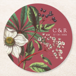 Posavasos Redondo De Papel Monogramos Rosa de Navidades rojos ventilares mode