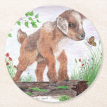Posavasos Redondo De Papel Monstruo de papel de cabra para bebés<br><div class="desc">Cabra bebé parada en un tronco</div>