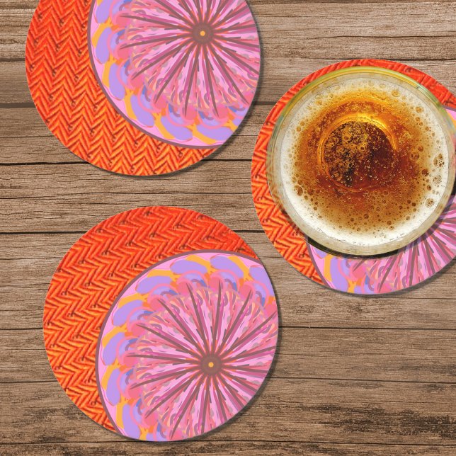 Posavasos Redondo De Papel Monstruo de papel de Mandala rosa y naranja (Subido por el creador)