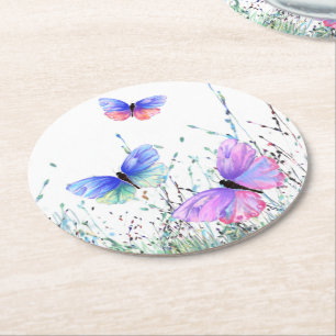 Posavasos Redondo De Papel Monstruo de papel de mariposas voladoras