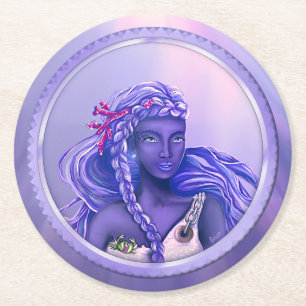 Posavasos Redondo De Papel Monstruo de papel de sirena en el océano púrpura