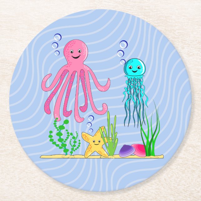 Posavasos Redondo De Papel Monstruo de papel de vida en el mar (Anverso)