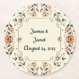 Posavasos Redondo De Papel Monstruo de Personalizable floral de crema maripos