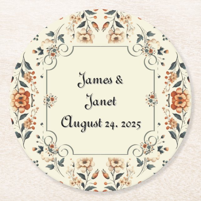 Posavasos Redondo De Papel Monstruo de Personalizable floral de crema maripos (Anverso)