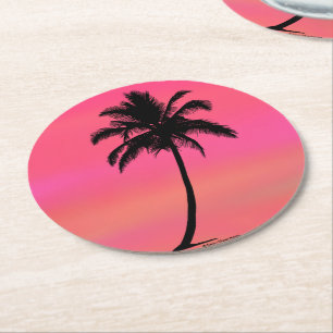 Posavasos Redondo De Papel Monstruo de silueta de árbol de palma tropical