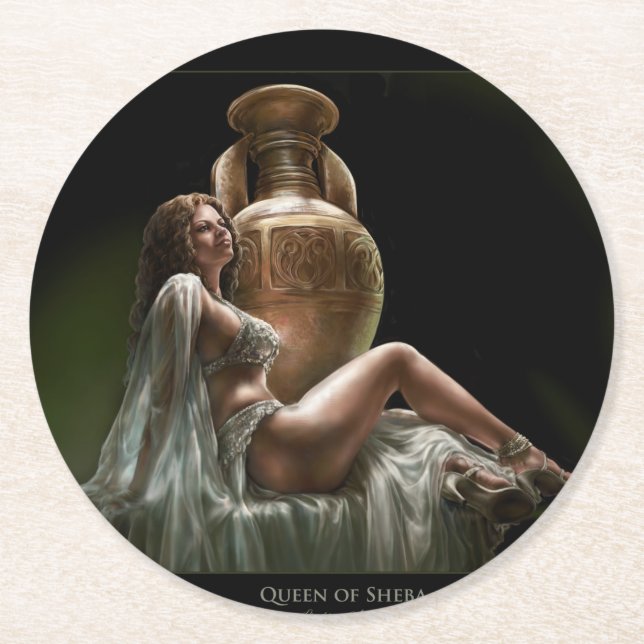 Posavasos Redondo De Papel Montaña de papel con reina de Sheba de Lindsay Arc (Anverso)
