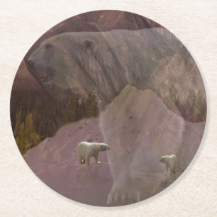 Posavasos Redondo De Papel Montaña del oso polar, tazón de café de dos tonos