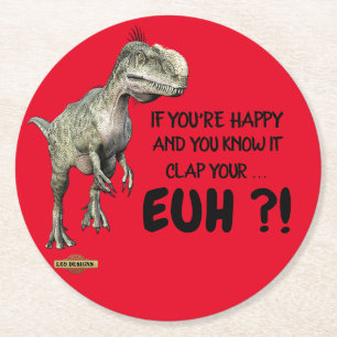 Posavasos Redondo De Papel montaña rusa "feliz dinosaurio"