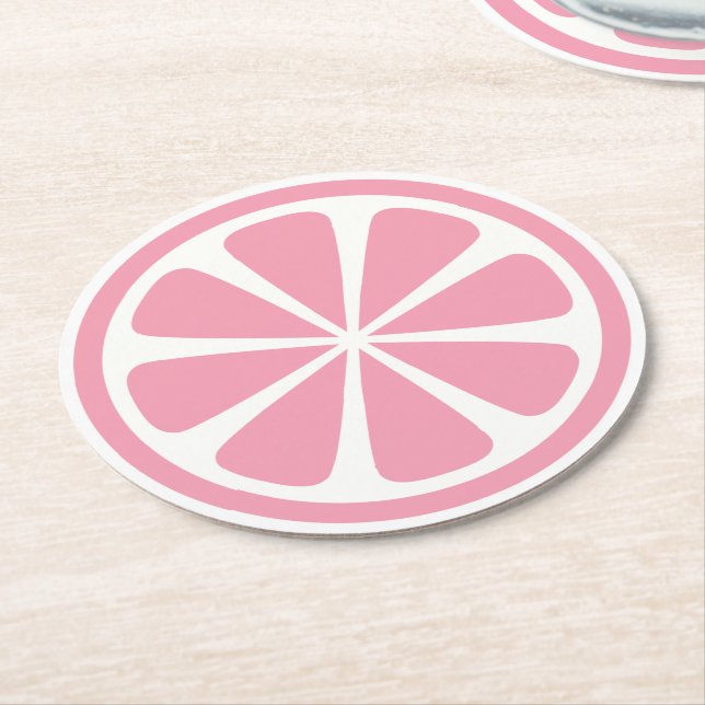 Posavasos Redondo De Papel Montura de papel redondo de trozo rosado (En perspectiva)