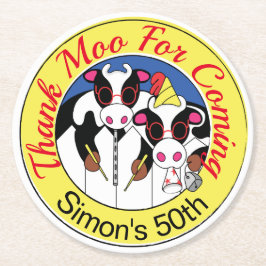 Posavasos Redondo De Papel Moosicians Funny Cow Birday Party
