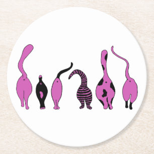 Posavasos Redondo De Papel Morado de gatos