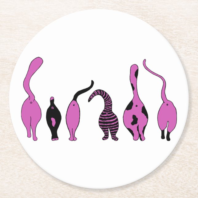 Posavasos Redondo De Papel Morado de gatos (Anverso)