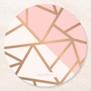 Posavasos Redondo De Papel Mosaico de oro Rosa