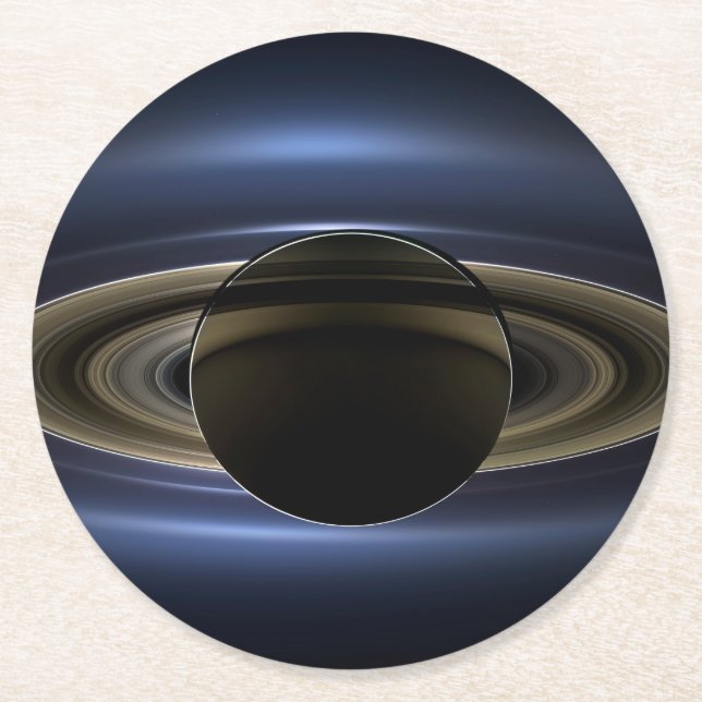 Posavasos Redondo De Papel Mosaico Del Sistema Saturno Retroiluminado Por El  (Anverso)