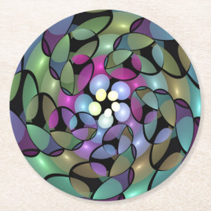 Posavasos Redondo De Papel Movimientos coloridos Resumen Arte Fractal Trippy