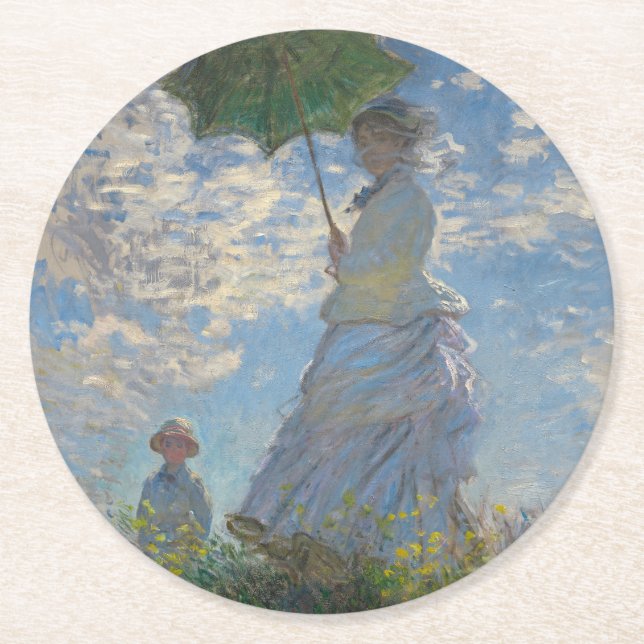 Posavasos Redondo De Papel Mujer con parasol - Madame Monet y su hijo (Anverso)