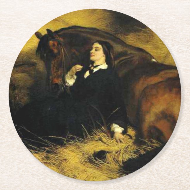 Posavasos Redondo De Papel Mujer y caballo (Anverso)