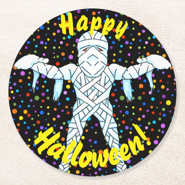 Posavasos Redondo De Papel Mummy Halloween Coasters (Anverso)