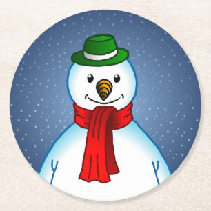 Posavasos Redondo De Papel Muñeco de Nieve Alegre