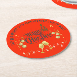 Posavasos Redondo De Papel Muy Feliz Fiesta navideño