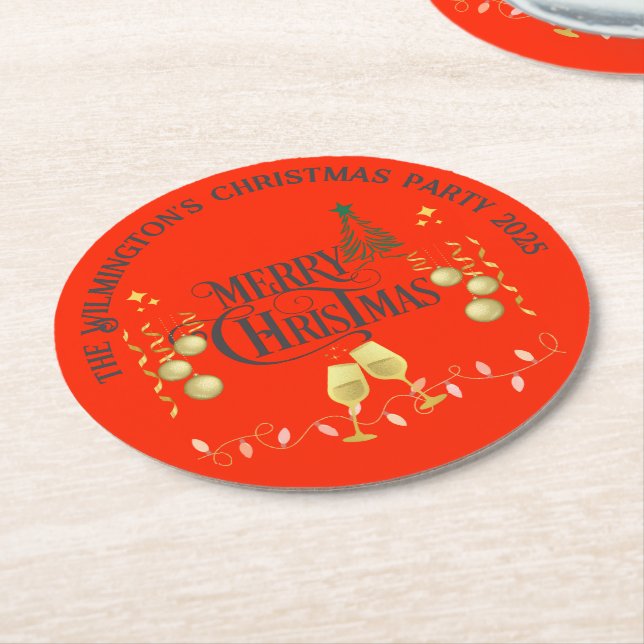 Posavasos Redondo De Papel Muy Feliz Fiesta navideño (En perspectiva)