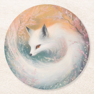 Posavasos Redondo De Papel Mystic Bloom Spring Fox Watercolor
