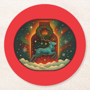 Posavasos Redondo De Papel Mystic Winter Stag-Red BG