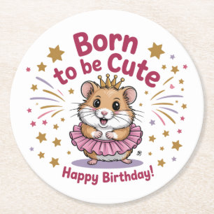 Posavasos Redondo De Papel Nacido para ser Chica de cumpleaños de un martillo