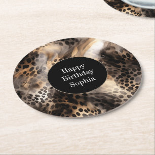 Posavasos Redondo De Papel Nacimiento de animales del leopardo negro