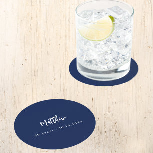 Posavasos Redondo De Papel Nacimiento escritura azul oscuro blanco minimalist