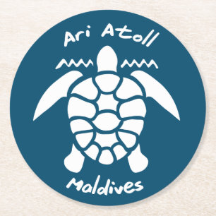 Posavasos Redondo De Papel Nadando con tortugas en las Maldivas en el atolón