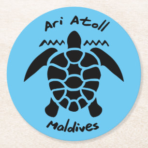 Posavasos Redondo De Papel Nadando con tortugas en las Maldivas en el atolón