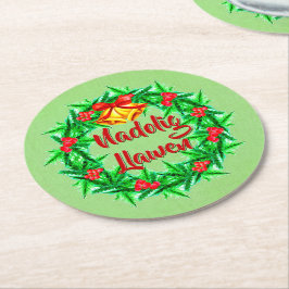 Posavasos Redondo De Papel Nadolig Llawen Welsh Merry Christmas