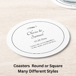 Posavasos Redondo De Papel Names Date Message Black White Infinity Scroll, 