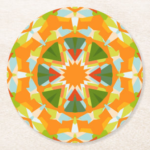 Posavasos Redondo De Papel Naranja brillante Estrella Verde ducha de niño beb