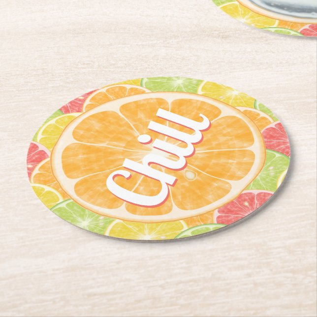 Posavasos Redondo De Papel Naranja Citrus Slices Chill (En perspectiva)