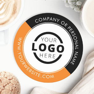 Posavasos Redondo De Papel Naranja con logotipo de promoción de negocios de