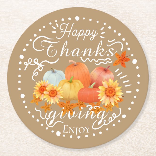 Posavasos Redondo De Papel Naranja de calabaza otoñal (Anverso)