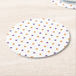 Posavasos Redondo De Papel Naranja de Halloween polka blanco púrpura puntos l