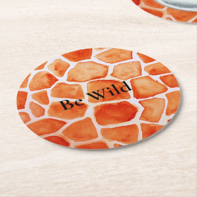 Posavasos Redondo De Papel Naranja Giraffe Animal Print (En perspectiva)