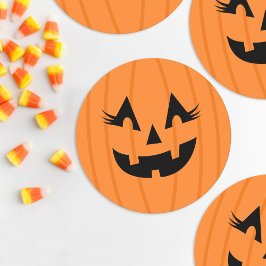 Posavasos Redondo De Papel Naranja Girly Jack O Lantern Pumpkin Face Hallowee