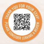 Posavasos Redondo De Papel Naranja Gracias Escanearme Código QR Promocional<br><div class="desc">Máscaras de código QR promocionales para pequeñas empresas con un borde naranja y su propio código QR y texto personalizado en una curva alrededor de su código QR. Gracias por su botón de promoción de estancia personalizado con su código QR y texto personalizado.</div>