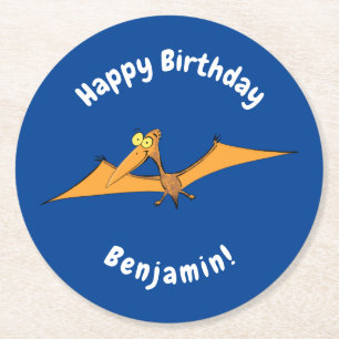 Posavasos Redondo De Papel Naranja lindo y gracioso personalizado pterodáctil