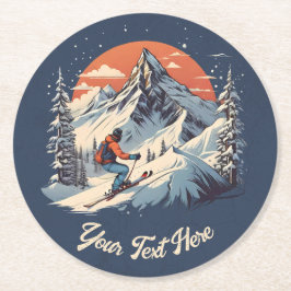 Posavasos Redondo De Papel Naranja Vintage Mountain Pine Skip Sunset