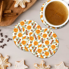 Posavasos Redondo De Papel Naranja y Especias de Citricos de Navidad