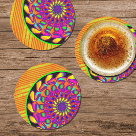 Posavasos Redondo De Papel Naranja y Fiesta de Mandala Rosa