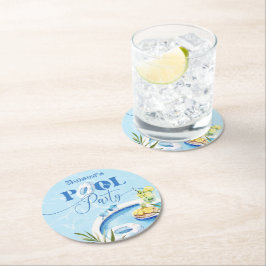 Posavasos Redondo De Papel natación azul de la fiesta de cumpleaños de Guay p