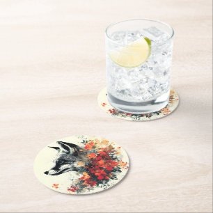 Posavasos Redondo De Papel Naturaleza de vida silvestre Boho Floral Fox