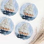 Posavasos Redondo De Papel Náutica azul acuática<br><div class="desc">Estas cuevas de velero pintadas con gusto son el complemento perfecto para el fiesta Nautical Baby Shower o como regalo para la persona que vive en el barco en su vida.</div>